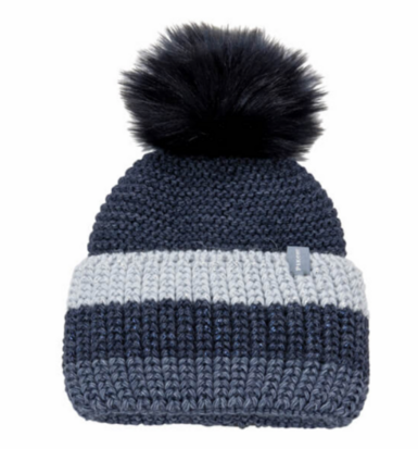 Pikeur Muts gestreept - 3 tinten blauw met pompom 