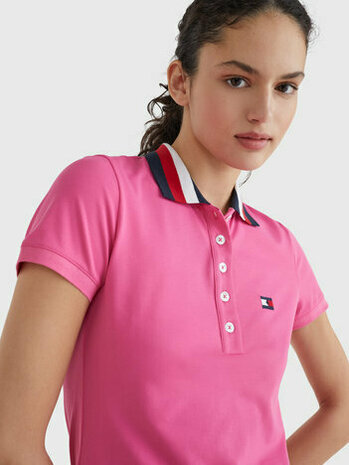  Tommy Hilfiger RIBBON TIPPED collar poloshirt style Radiant Pink MT XS